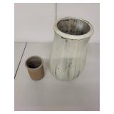 Set of 2 Handmade Ceramic Vessels - Large White Vase and Small Stoneware Cup