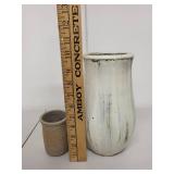 Set of 2 Handmade Ceramic Vessels - Large White Vase and Small Stoneware Cup