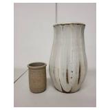Set of 2 Handmade Ceramic Vessels - Large White Vase and Small Stoneware Cup
