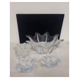 Set of 4 Clear Art Glass Decorative Bowls and Candle Holders