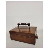 Antique Wooden Writing Box with Inkwells and Drawer