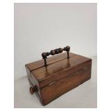 Antique Wooden Writing Box with Inkwells and Drawer