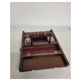 Antique Wooden Writing Box with Inkwells and Drawer