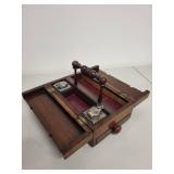 Antique Wooden Writing Box with Inkwells and Drawer