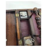 Antique Wooden Writing Box with Inkwells and Drawer