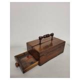 Antique Wooden Writing Box with Inkwells and Drawer