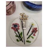 Set of 3 Handcrafted Art Glass Pieces Including Plates and Bowls