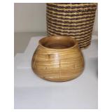 Collection of Handcrafted Baskets and Signed Wooden Bowl Ken Olsen 1982