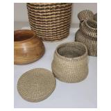 Collection of Handcrafted Baskets and Signed Wooden Bowl Ken Olsen 1982