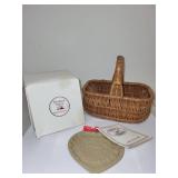 Woodstock Pottery Basket and 1985 Brown Bag Cookie Art Heart Ornament