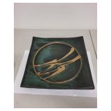 Set of 2 Signed Charles Halling Square Ceramic Art Plates with Abstract Design