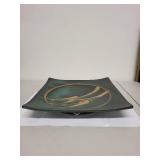Set of 2 Signed Charles Halling Square Ceramic Art Plates with Abstract Design
