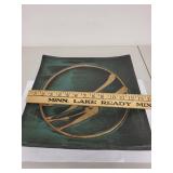 Set of 2 Signed Charles Halling Square Ceramic Art Plates with Abstract Design