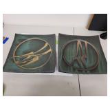 Set of 2 Signed Charles Halling Square Ceramic Art Plates with Abstract Design