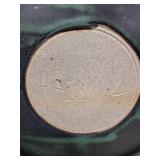 Set of 2 Signed Charles Halling Square Ceramic Art Plates with Abstract Design