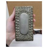 Norwegian PERLETIN Metal Matchbox Holder and Vintage Fixed Blade Knife with Sheath