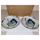 Pair of Japanese Porcelain Bowls with Fish Design