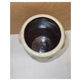 Handcrafted Stoneware Crock with Blue Peafowl Design, Signed