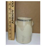 Handcrafted Stoneware Crock with Blue Peafowl Design, Signed