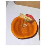 Decorative Ceramic Lot with Acorn Wall Pocket, Pumpkin Dish, and Porcelain Bird Figurines