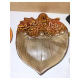 Decorative Ceramic Lot with Acorn Wall Pocket, Pumpkin Dish, and Porcelain Bird Figurines