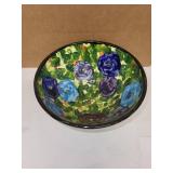 Hand-Painted Floral Ceramic Bowl Signed Hicks 7 Inch