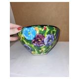Hand-Painted Floral Ceramic Bowl Signed Hicks 7 Inch