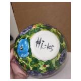Hand-Painted Floral Ceramic Bowl Signed Hicks 7 Inch