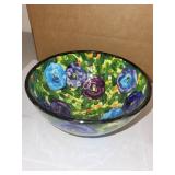 Hand-Painted Floral Ceramic Bowl Signed Hicks 7 Inch