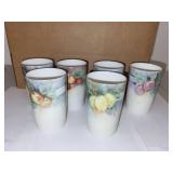 Antique RS Germany Porcelain Plates and Tumblers Set with Hand-Painted Fruit Designs