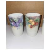 Antique RS Germany Porcelain Plates and Tumblers Set with Hand-Painted Fruit Designs