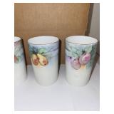 Antique RS Germany Porcelain Plates and Tumblers Set with Hand-Painted Fruit Designs