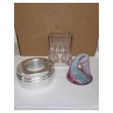 Mixed Lot: Metal Ring, Clear Acrylic Holder, and Swirl Art Glass Sculpture
