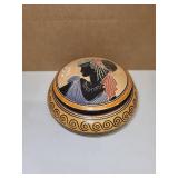 Handmade Greek Pottery Trinket Box with Classical Woman Motif