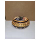 Handmade Greek Pottery Trinket Box with Classical Woman Motif