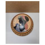 Handmade Greek Pottery Trinket Box with Classical Woman Motif