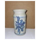 Set of 2 Handcrafted Pottery Vases Blue Floral and Red Swirl