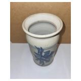 Set of 2 Handcrafted Pottery Vases Blue Floral and Red Swirl