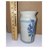 Set of 2 Handcrafted Pottery Vases Blue Floral and Red Swirl