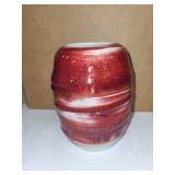 Set of 2 Handcrafted Pottery Vases Blue Floral and Red Swirl