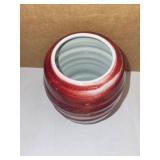 Set of 2 Handcrafted Pottery Vases Blue Floral and Red Swirl