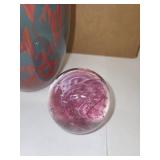 Signed Original Hand Blown Art Glass Vase by Dylan Martinez and Pink Paperweight Set