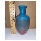 Signed Original Hand Blown Art Glass Vase by Dylan Martinez and Pink Paperweight Set