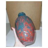 Signed Original Hand Blown Art Glass Vase by Dylan Martinez and Pink Paperweight Set