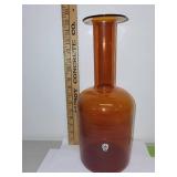 Tall Amber Art Glass Vase with Flared Rim
