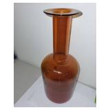 Tall Amber Art Glass Vase with Flared Rim