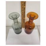 Pair of Vintage Art Glass Bottles in Amber and Gray