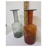 Pair of Vintage Art Glass Bottles in Amber and Gray