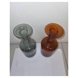 Pair of Vintage Art Glass Bottles in Amber and Gray