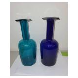 Pair of Blue and Teal Art Glass Vases